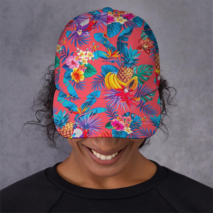 Pink Hawaiian Fruits Pattern Print Baseball Cap