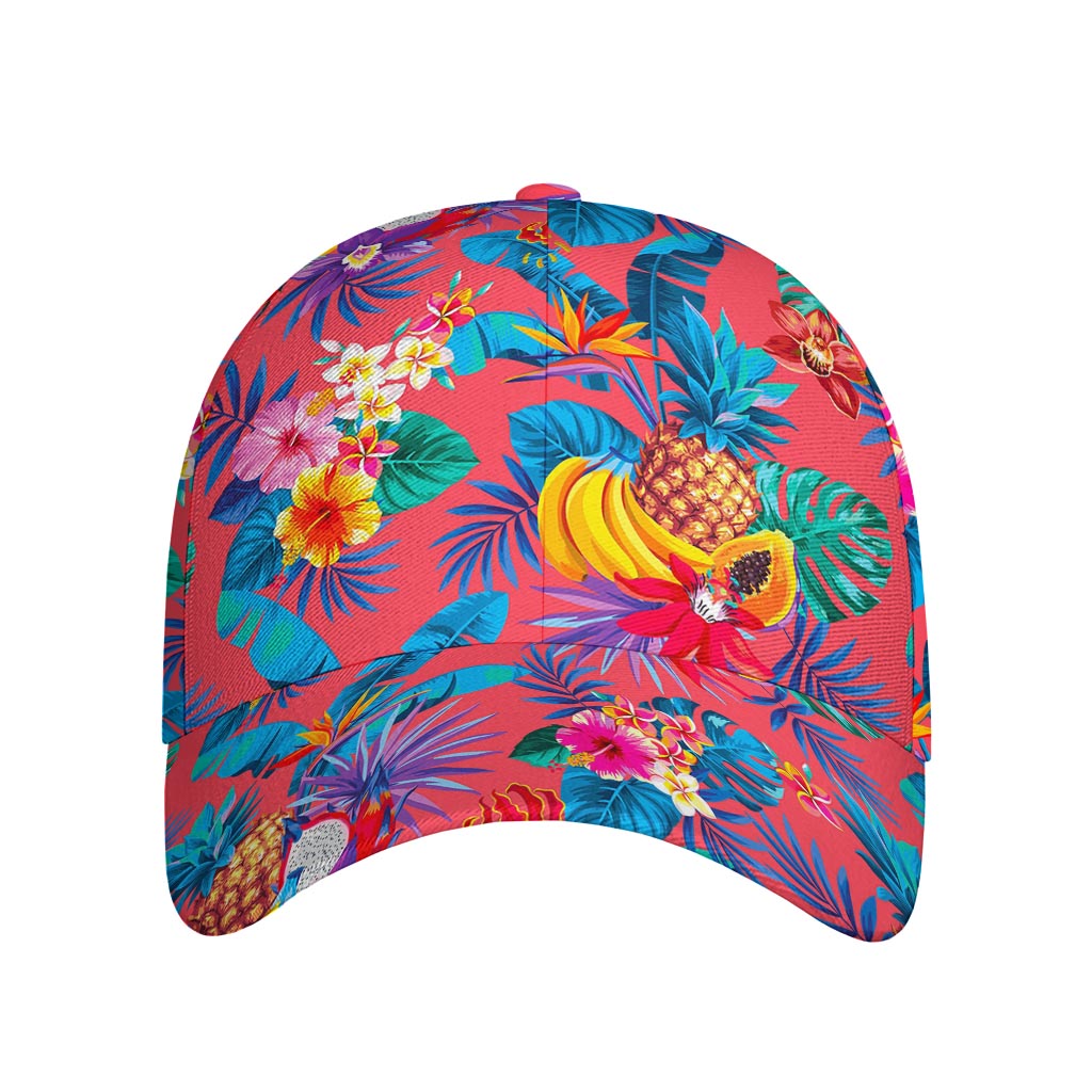 Pink Hawaiian Fruits Pattern Print Baseball Cap