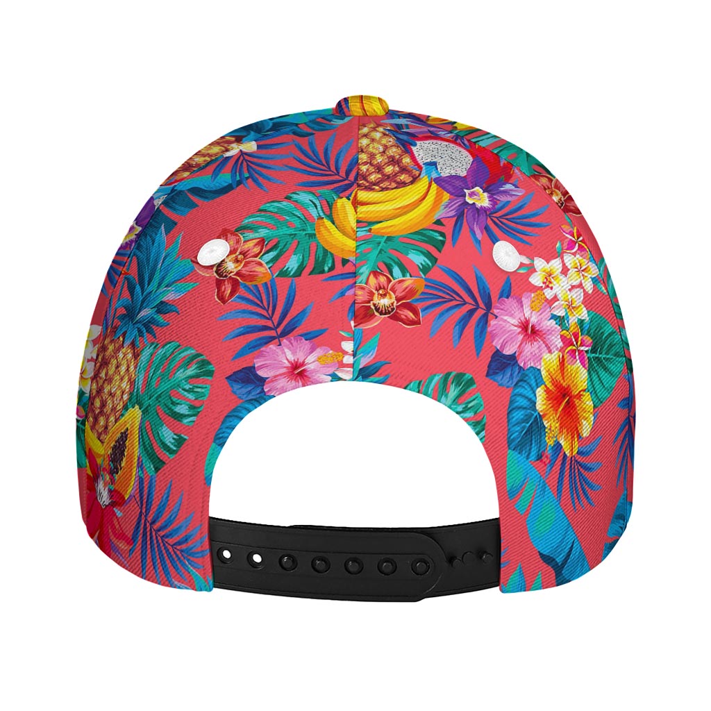 Pink Hawaiian Fruits Pattern Print Baseball Cap
