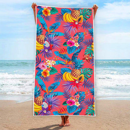 Pink Hawaiian Fruits Pattern Print Beach Towel