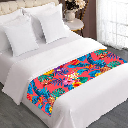 Pink Hawaiian Fruits Pattern Print Bed Runner
