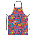 Pink Hawaiian Fruits Pattern Print Bib Apron With Pocket