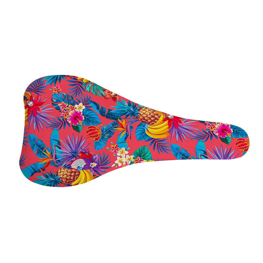 Pink Hawaiian Fruits Pattern Print Bicycle Seat Cover