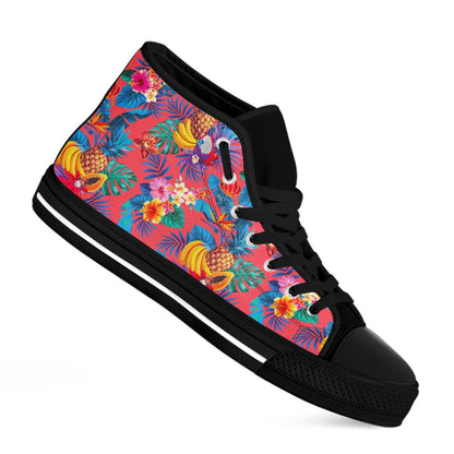 Pink Hawaiian Fruits Pattern Print Black High Top Sneakers