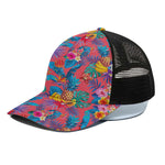 Pink Hawaiian Fruits Pattern Print Black Mesh Trucker Cap