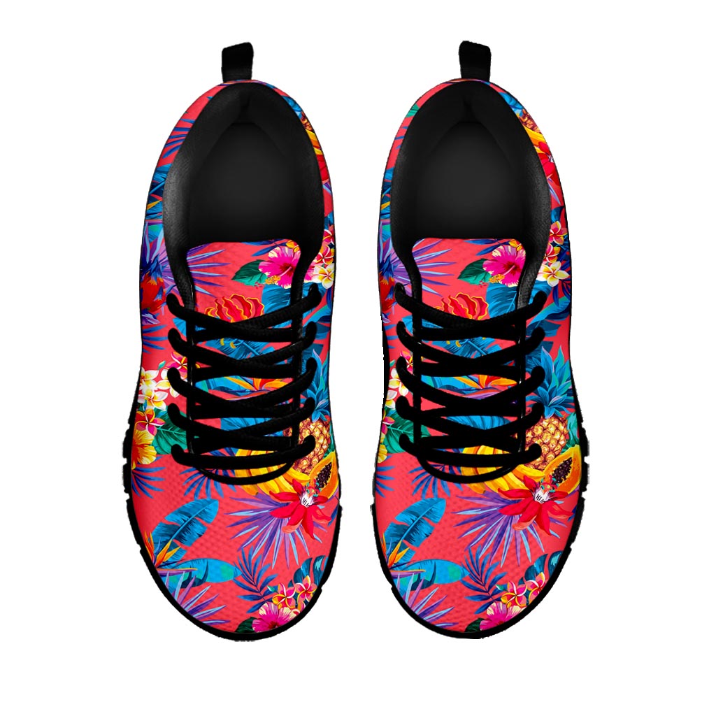 Pink Hawaiian Fruits Pattern Print Black Running Shoes