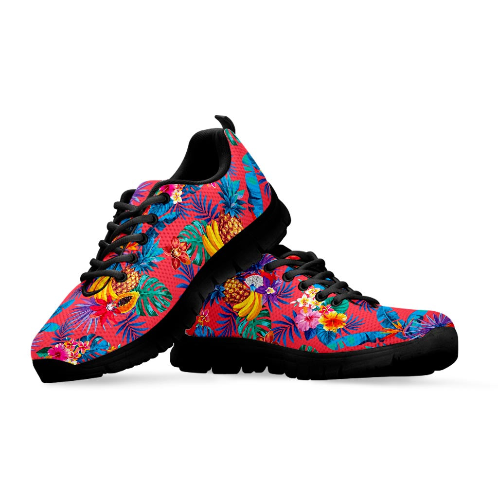 Pink Hawaiian Fruits Pattern Print Black Running Shoes