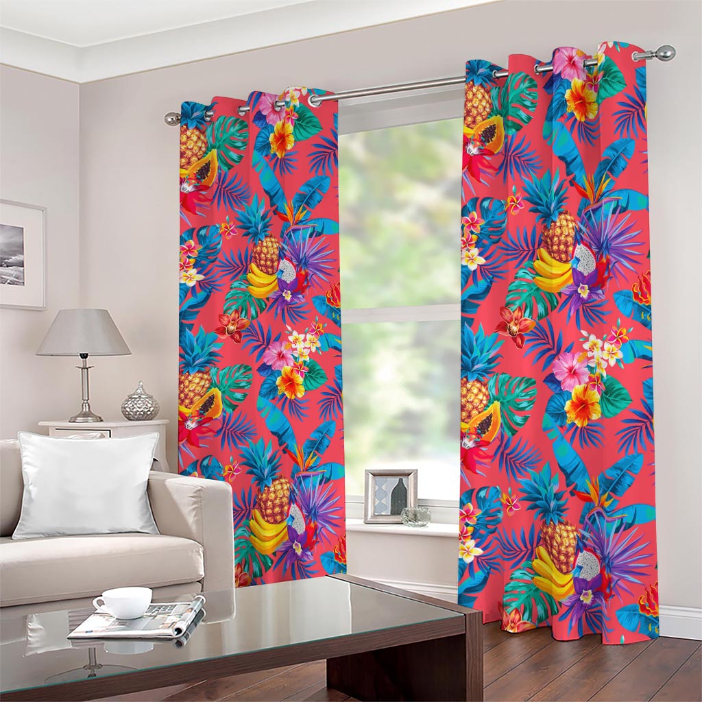 Pink Hawaiian Fruits Pattern Print Blackout Grommet Curtains