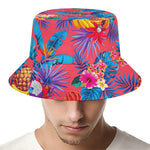 Pink Hawaiian Fruits Pattern Print Bucket Hat