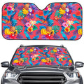 Pink Hawaiian Fruits Pattern Print Car Windshield Sun Shade