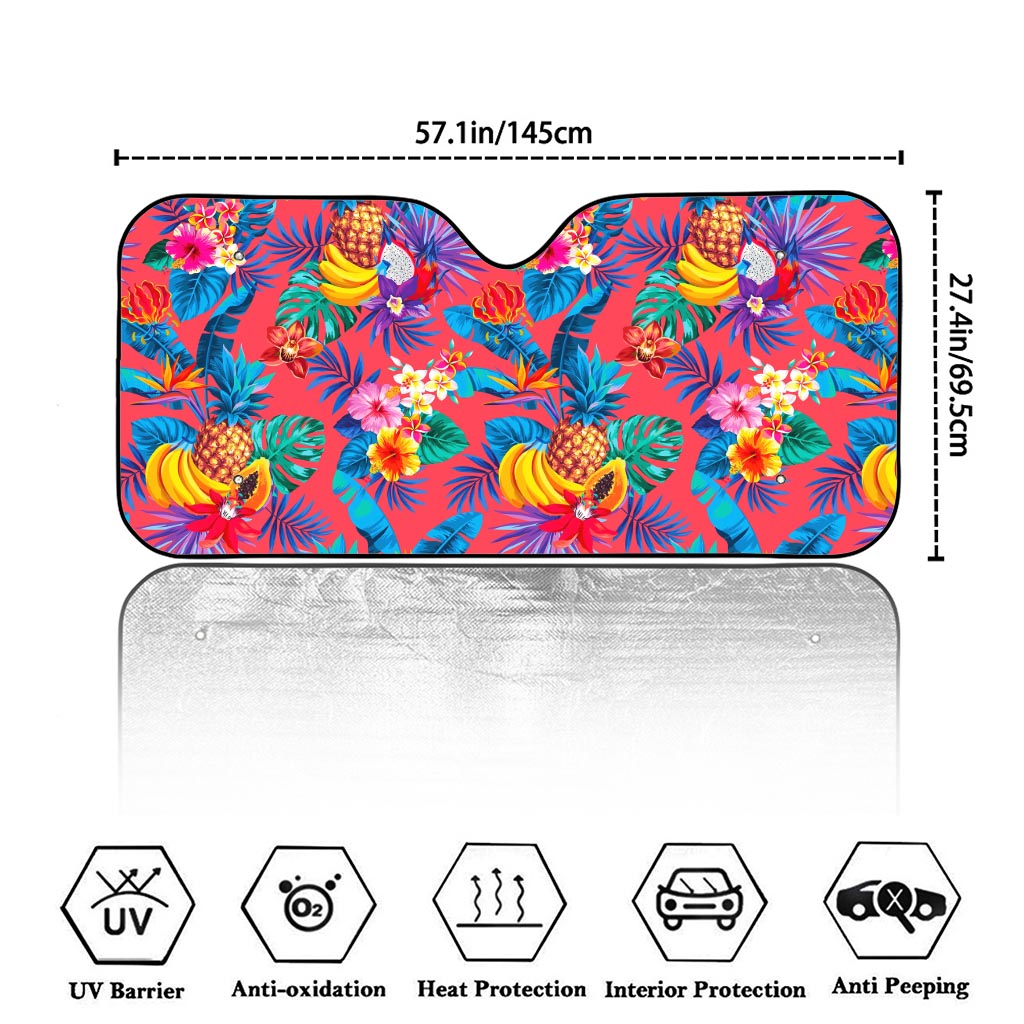 Pink Hawaiian Fruits Pattern Print Car Windshield Sun Shade