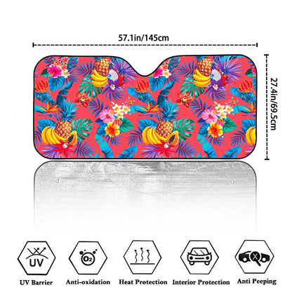 Pink Hawaiian Fruits Pattern Print Car Windshield Sun Shade