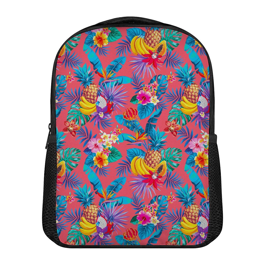 Pink Hawaiian Fruits Pattern Print Casual Backpack