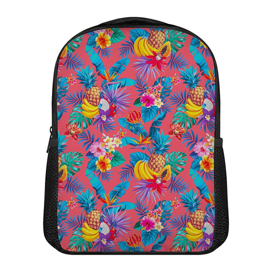 Pink Hawaiian Fruits Pattern Print Casual Backpack