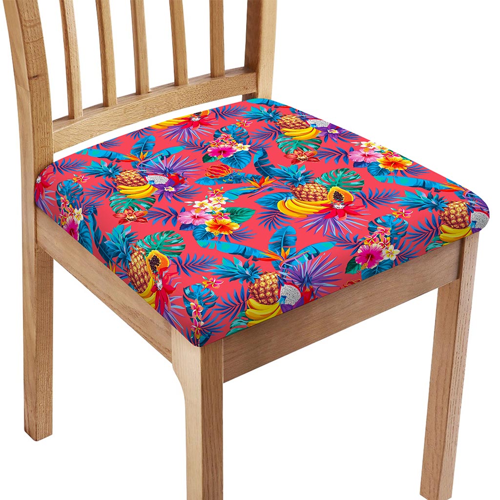 Pink Hawaiian Fruits Pattern Print Chair Cushion Cover