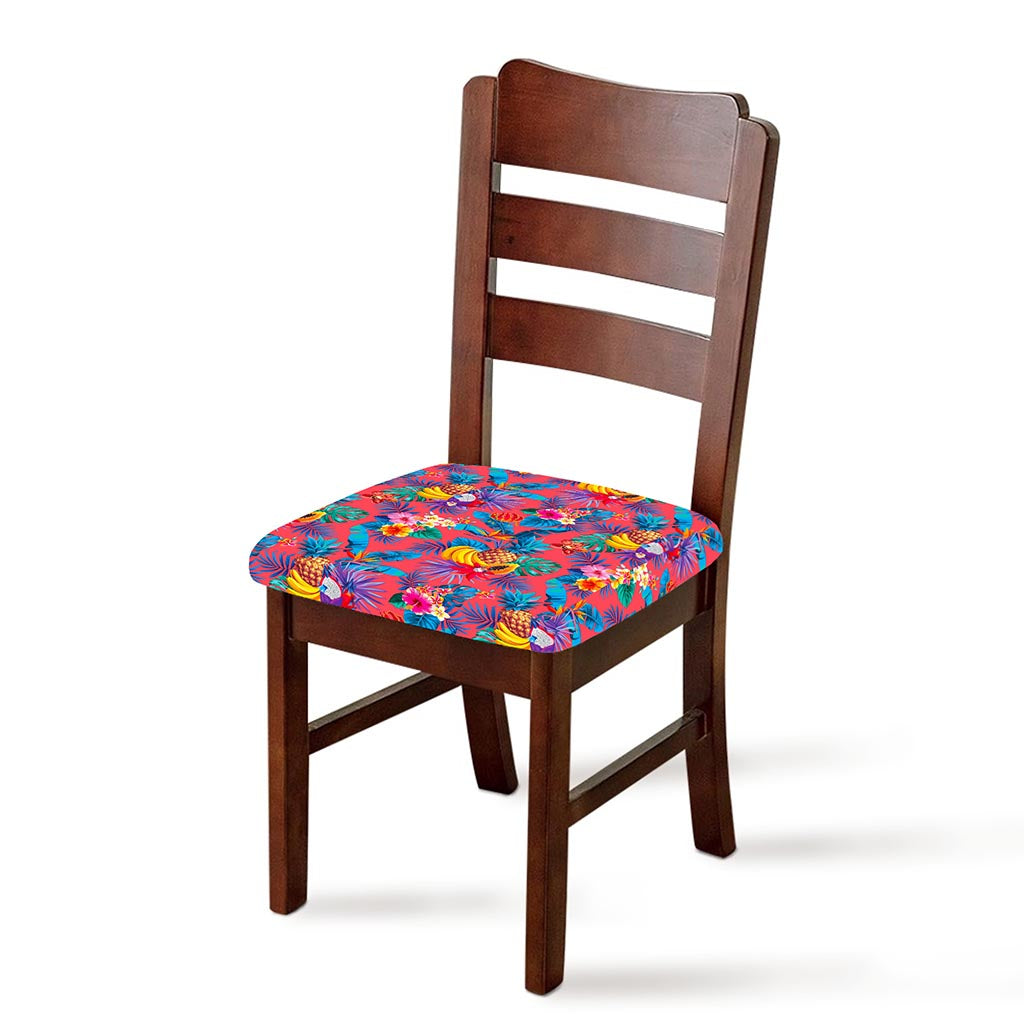 Pink Hawaiian Fruits Pattern Print Chair Cushion Cover