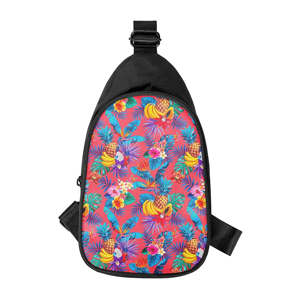 Pink Hawaiian Fruits Pattern Print Chest Bag