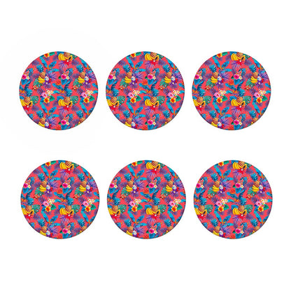 Pink Hawaiian Fruits Pattern Print Coaster Set