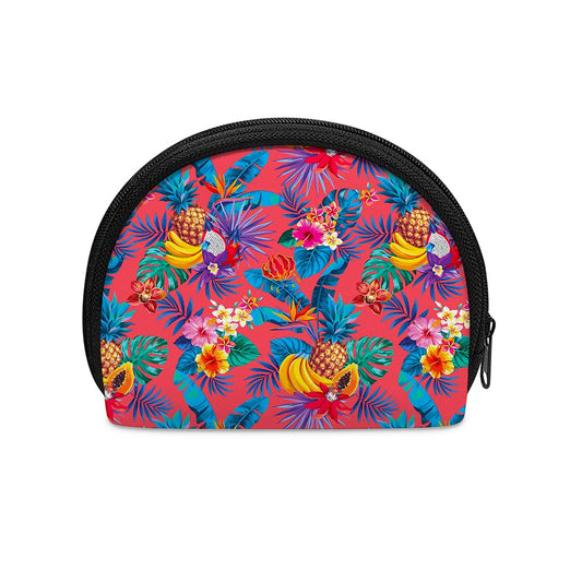 Pink Hawaiian Fruits Pattern Print Coin Purse