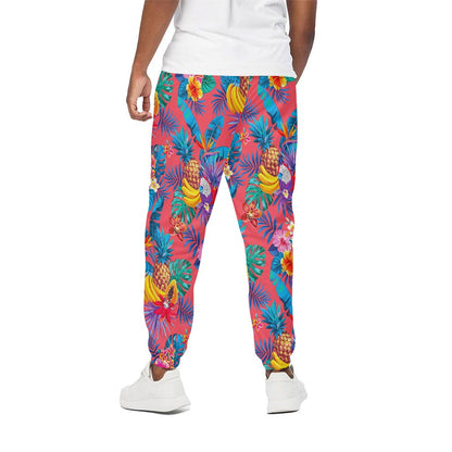 Pink Hawaiian Fruits Pattern Print Cotton Pants