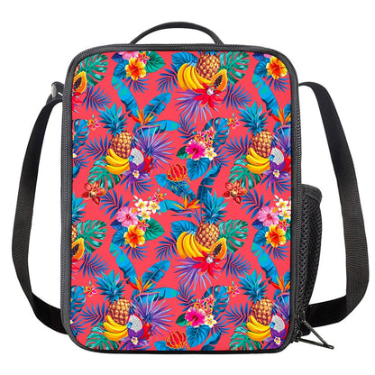 Pink Hawaiian Fruits Pattern Print Crossbody Lunch Bag