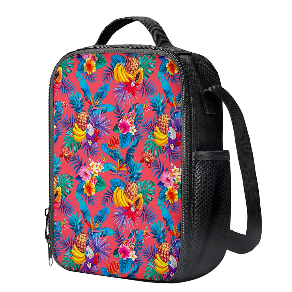 Pink Hawaiian Fruits Pattern Print Crossbody Lunch Bag