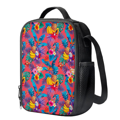 Pink Hawaiian Fruits Pattern Print Crossbody Lunch Bag