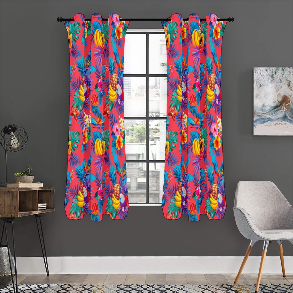 Pink Hawaiian Fruits Pattern Print Curtain