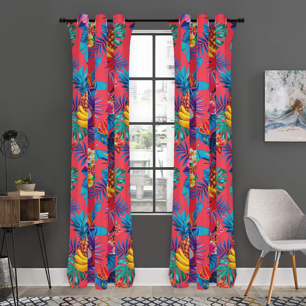 Pink Hawaiian Fruits Pattern Print Curtain