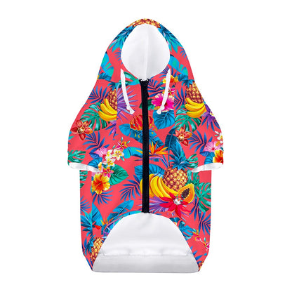 Pink Hawaiian Fruits Pattern Print Dog Zip Up Hoodie