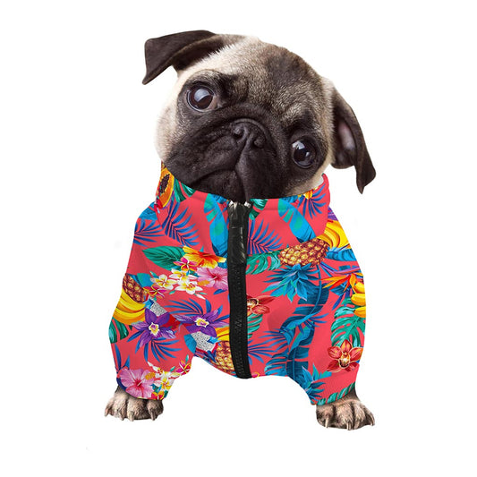 Pink Hawaiian Fruits Pattern Print Dog Zip Up Jacket
