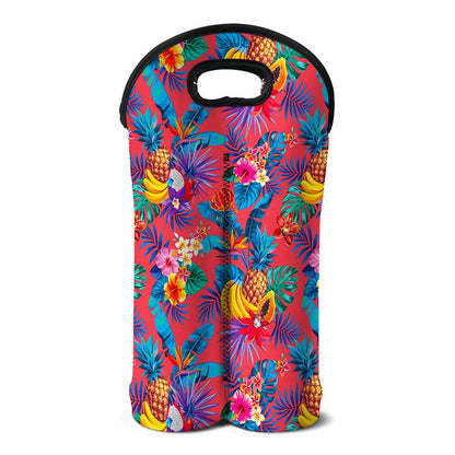 Pink Hawaiian Fruits Pattern Print Double Neoprene Wine Tote