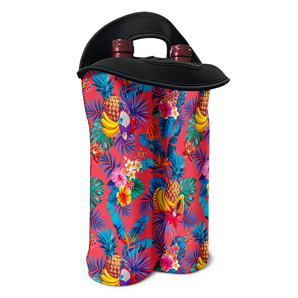Pink Hawaiian Fruits Pattern Print Double Neoprene Wine Tote