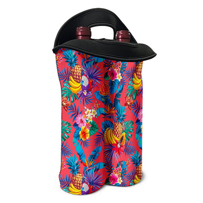 Pink Hawaiian Fruits Pattern Print Double Neoprene Wine Tote