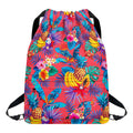 Pink Hawaiian Fruits Pattern Print Drawstring Backpack