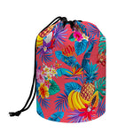 Pink Hawaiian Fruits Pattern Print Drawstring Makeup Bag
