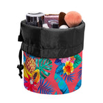 Pink Hawaiian Fruits Pattern Print Drawstring Makeup Bag