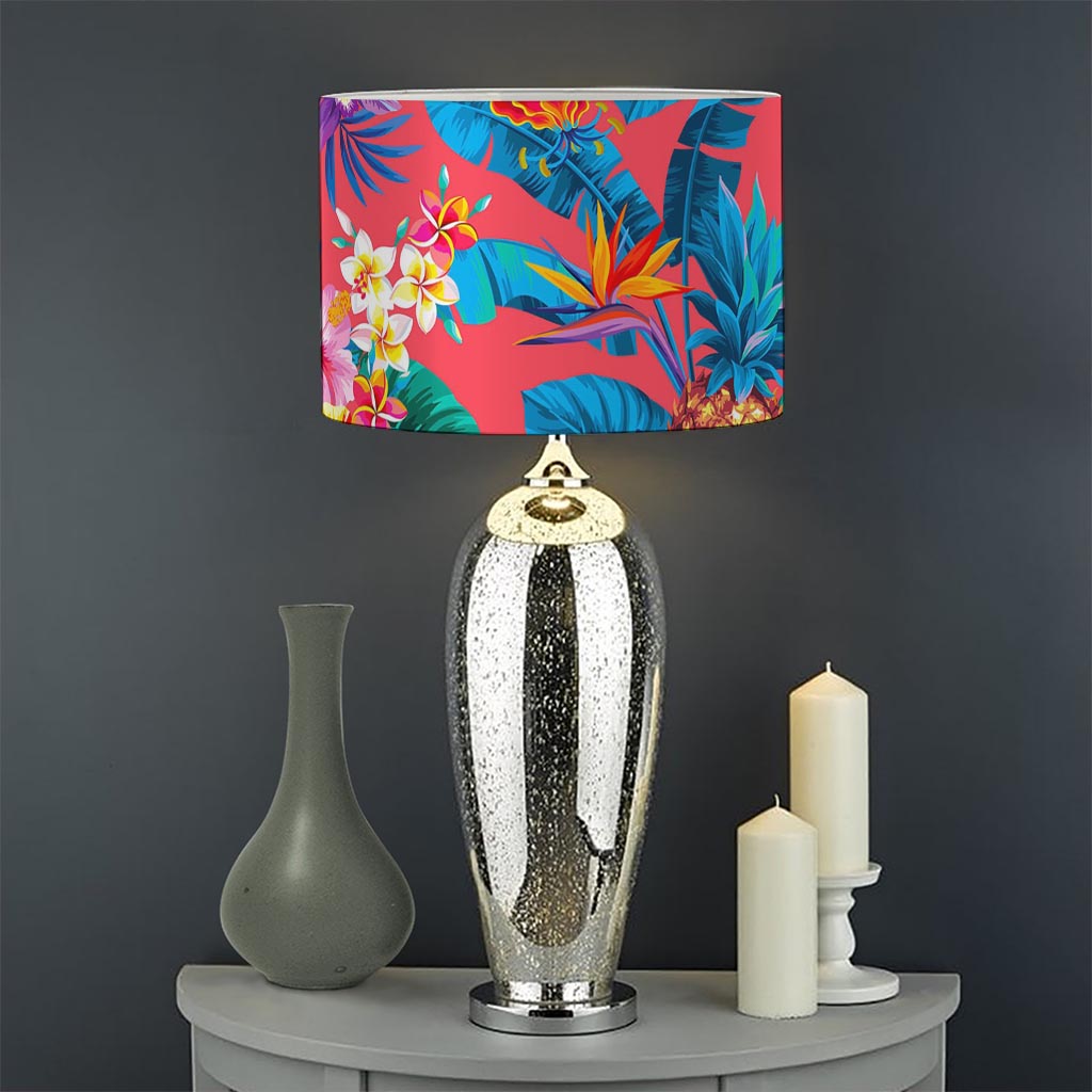 Pink Hawaiian Fruits Pattern Print Drum Lamp Shade