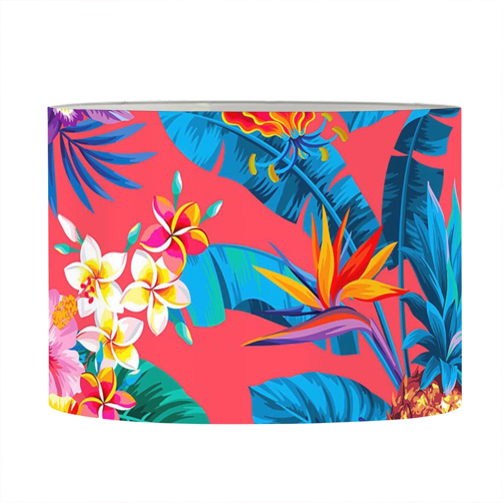 Pink Hawaiian Fruits Pattern Print Drum Lamp Shade