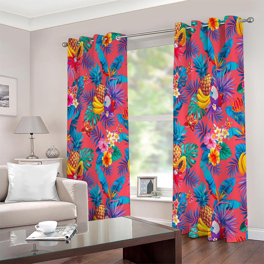 Pink Hawaiian Fruits Pattern Print Extra Wide Grommet Curtains