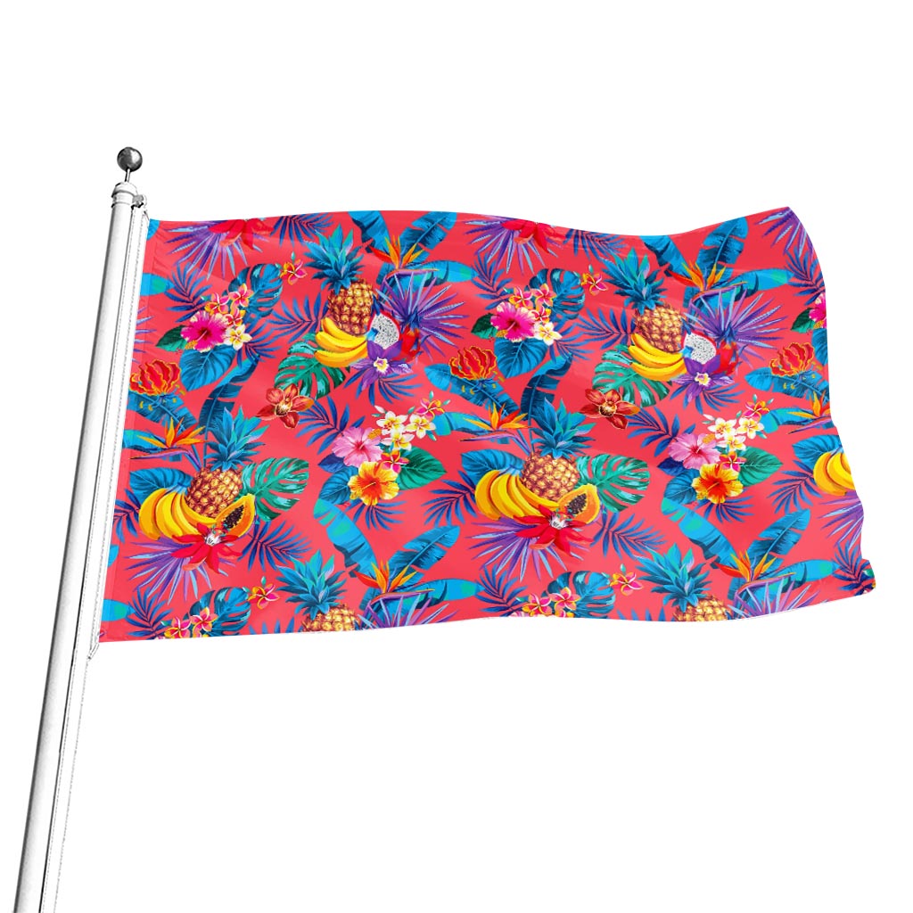 Pink Hawaiian Fruits Pattern Print Flag