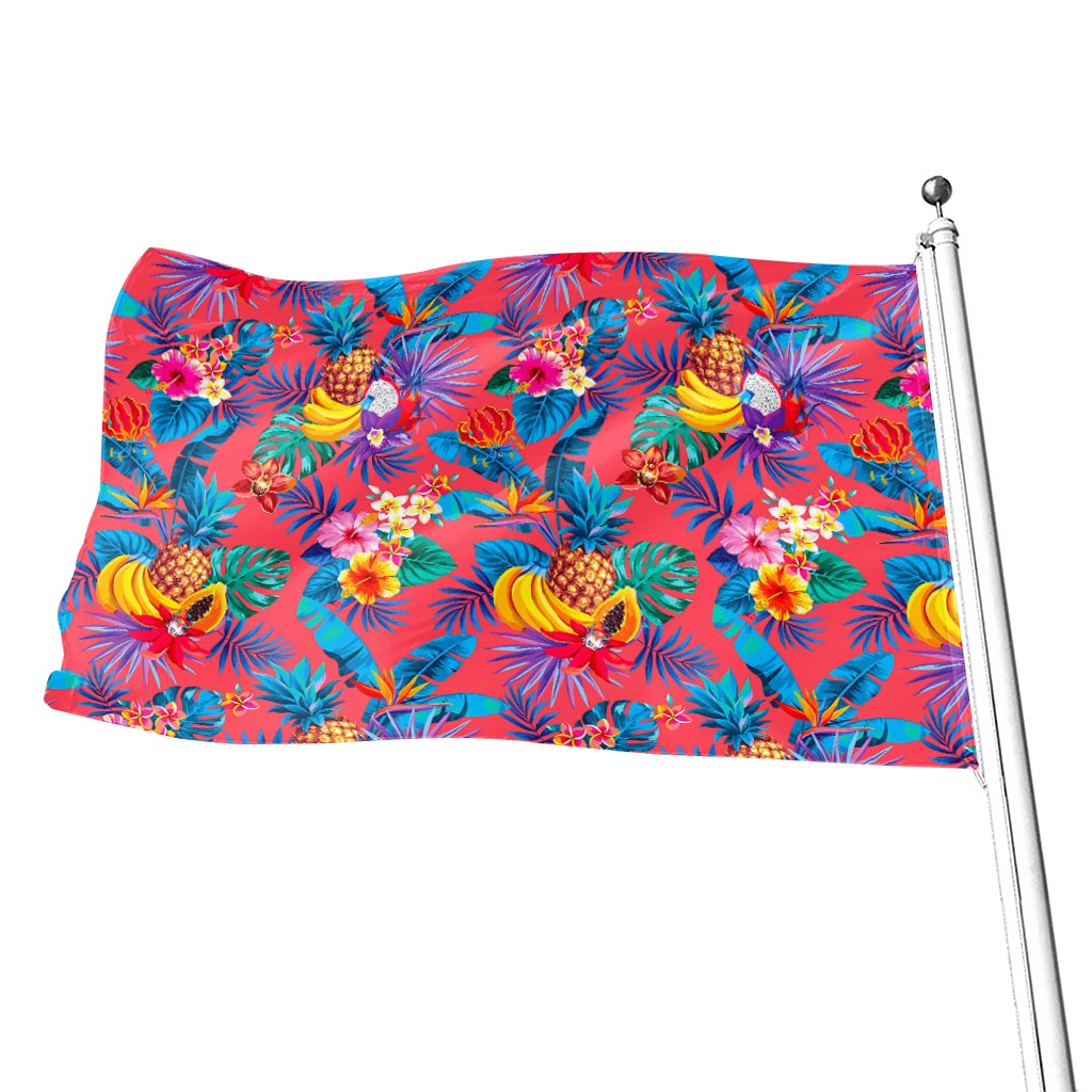 Pink Hawaiian Fruits Pattern Print Flag