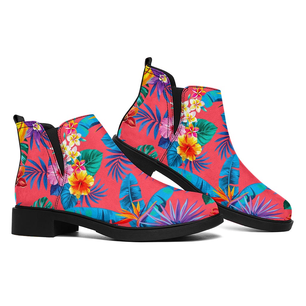 Pink Hawaiian Fruits Pattern Print Flat Ankle Boots