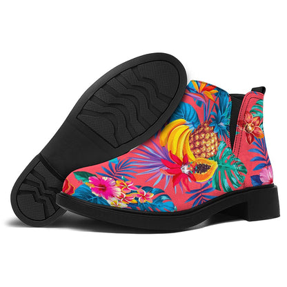 Pink Hawaiian Fruits Pattern Print Flat Ankle Boots