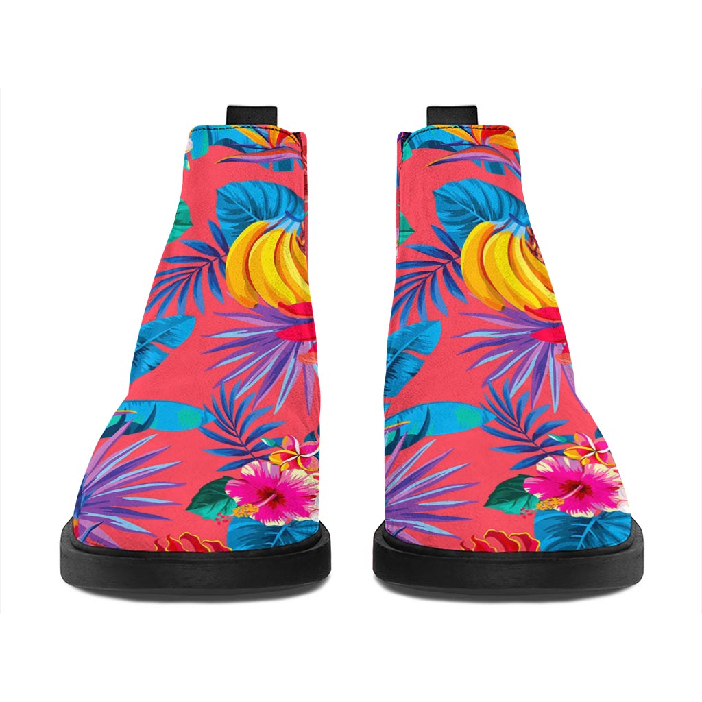 Pink Hawaiian Fruits Pattern Print Flat Ankle Boots
