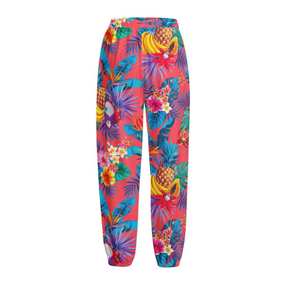 Pink Hawaiian Fruits Pattern Print Fleece Lined Knit Pants