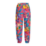 Pink Hawaiian Fruits Pattern Print Fleece Lined Knit Pants