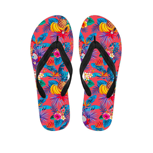 Pink Hawaiian Fruits Pattern Print Flip Flops