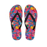Pink Hawaiian Fruits Pattern Print Flip Flops