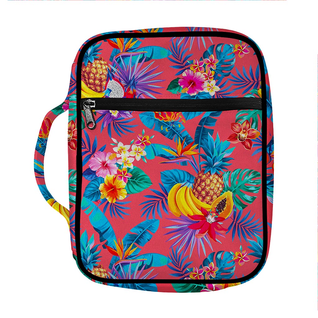 Pink Hawaiian Fruits Pattern Print Front Pocket Bible Bag